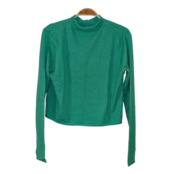 Wild Fable Cropped Lightweight Turtleneck Green Sweater XL Waffle Print NWT - Picture 1 of 8